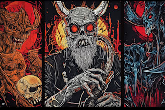 do an brutal, dark, horror, metal art illustration