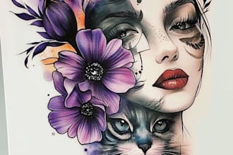 draw watercolor tattoo design