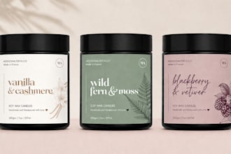 create neat themed candle label design, candle logo and packaging box