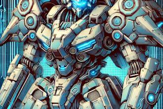 draw mecha robot character logo and friendship portrait