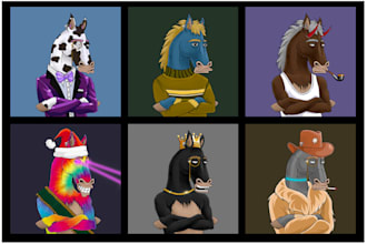 draw and make 10k nft collection character   with all traits
