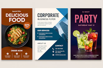 design attractive food, church, party and corporate flyers