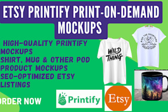 design etsy printify pod mockup listing for tshirt design coffee mug promotion