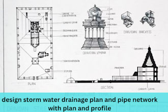 design storm water drainage plan and pipe network with plan and profile