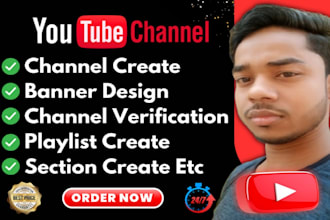 create youtube channel with logo, art,seo,intro and outro