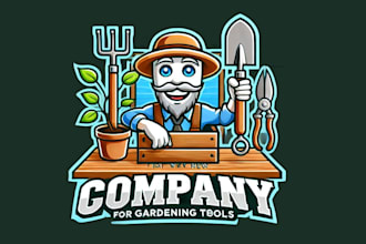 design a unique gardening tools mascot logo for your brand