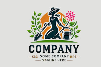 design a stunning silhouette of a woman gardening mascot logo for you