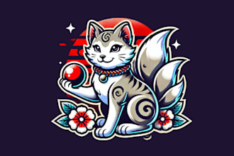 design japanese kitsune mascot logo with unlimited revision in 15 hours