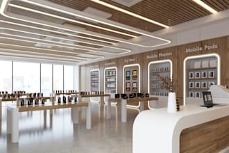 do 3d electronics, gadget, and mobile phone store interior design