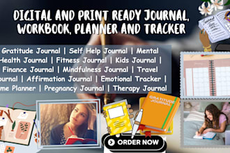design custom digital printable journal, workbook, planner, checklist, tracker