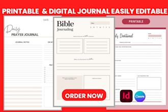 design printable, custom, digital daily devotion christian prayer book journal