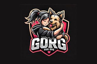 create amazing girl hug dog mascot logo for your company