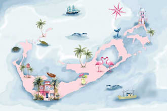draw invitation watercolor wedding map location, event map,city map illustration
