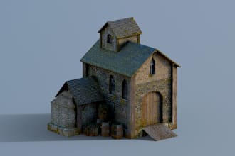 3d printable terrain sculpture,gothic window,mini cottage,diorama,3d house model