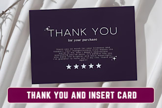 design custom thank you card, package insert and product insert card in 6 hours