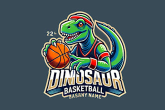 create dinosaur basketball mascot logo for your business only 12 hours