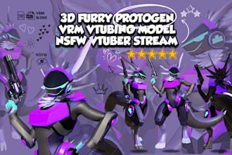 furry vrchat avatar, furry unity vtubing model, protogen, 3d nsfw vtuber stream