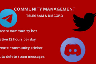 be your telegram community manager, discord moderator, nft crypto moderator
