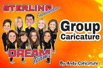 draw custom dream team group caricature