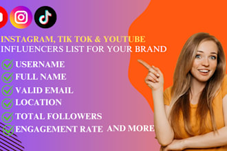 find instagram, tiktok and youtube influencers list for your brand