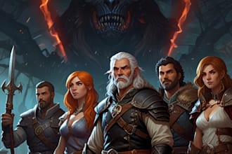 make a dnd character art and dnd party illustration