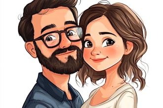 draw cute family or couple watercolor portrait illustration