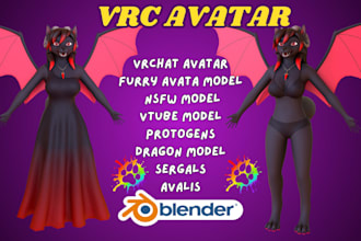 do 3d vrchat avatar, furry model, 3d vtuber model vrc avatar, vseeface fursona