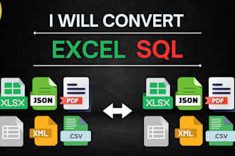convert excel, json, CSV to sql and sql query creation