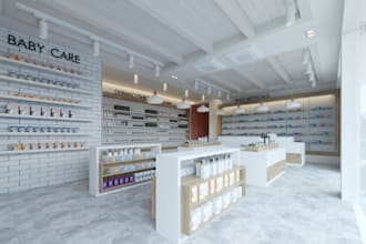 do 3d cgi pharmacy, chemist, hospital interior design