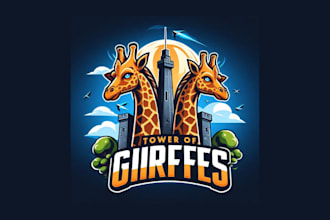 do unique tower of giraffes mascot logo with unlimited revisions