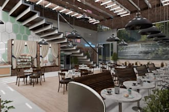 do restaurant interior design, interior design, café, 3d rendering, retail store