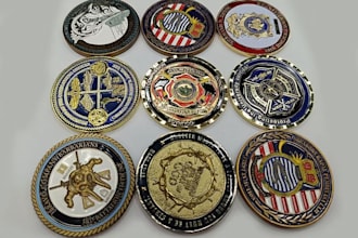 draw challenge coin designs in retro or vintage style