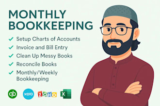 manage ecommerce and maintain monthly bookkeeping in zoho books, qbo, xero, wave