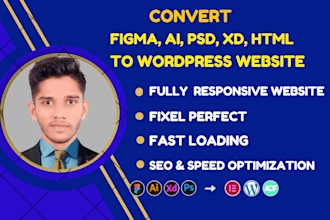 convert figma to wordpress, figma to elementor, PSD to wordpress, or acf, divi