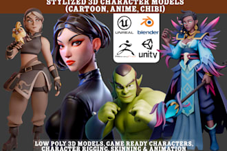 stylized 3d character model, 3d low poly game character anime 3d model cartoon