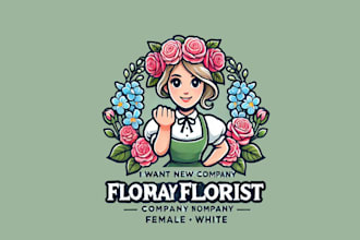 make floral florist, mascot logo character, and cartoon for you with new concept