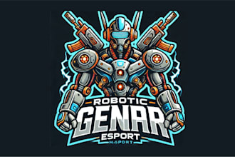 do robotic gunner cartoon and character mascot logo with any file