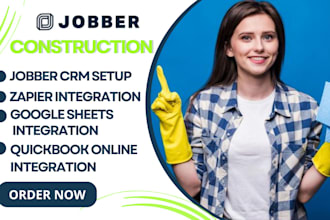 setup jobber crm cleaning, integrate zapier, quickbook online, google sheets