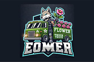 make flower truck cartoon and character mascot logo with new concepts