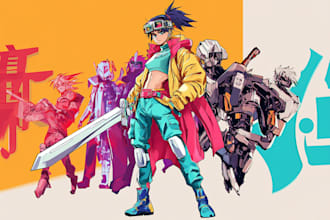 draw cyberpunk pop art anime characters