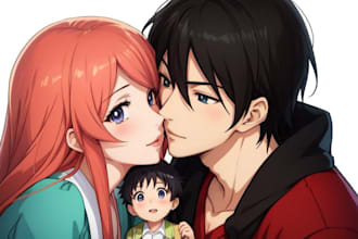 make anime couple portrait, anime family portrait
