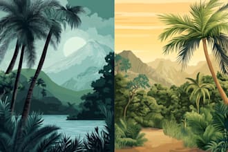 create a vector design flat mountain landscape in illustrator