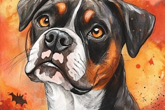 create a custom halloween watercolor pet portrait