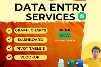 do excel graphs, charts, pivot tables, vlookup, dashboard