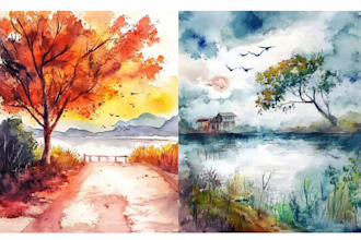 draw watercolor drawings of landscape designs or home gardens