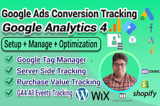 setup google ads conversion, e commerce tracking ,analytics setup ga4 via GTM