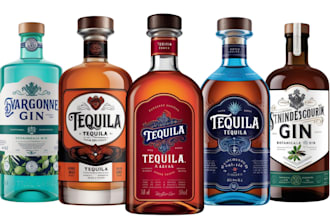 do label and logo for gin, wine, vodka, whiskey, mead, liquor