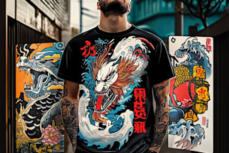 create stunning japanese style tattoo t shirt design