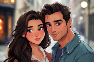 draw cartoon disney couple portrait