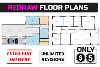 create redraw floor plans, 2d house plans for real estate agents in 5 hours
